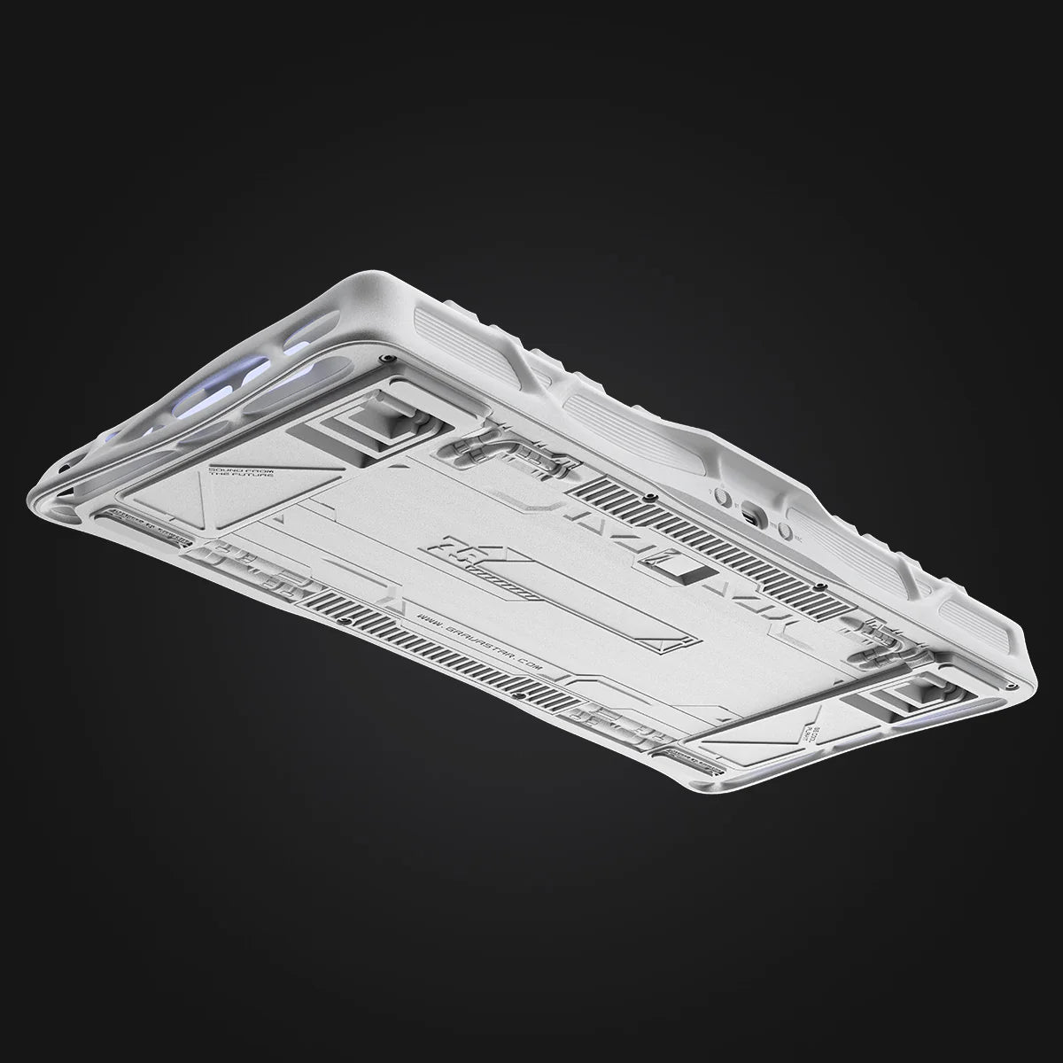 GravaStar Pro Gaming Set in Gradient White: Mercury K1 gradient keyboard (aluminum alloy exoskeleton, 88g magnesium frame, hot-swap switches) paired with Mercury M1 Pro mouse, featuring customizable RGB lighting (16.7M colors).