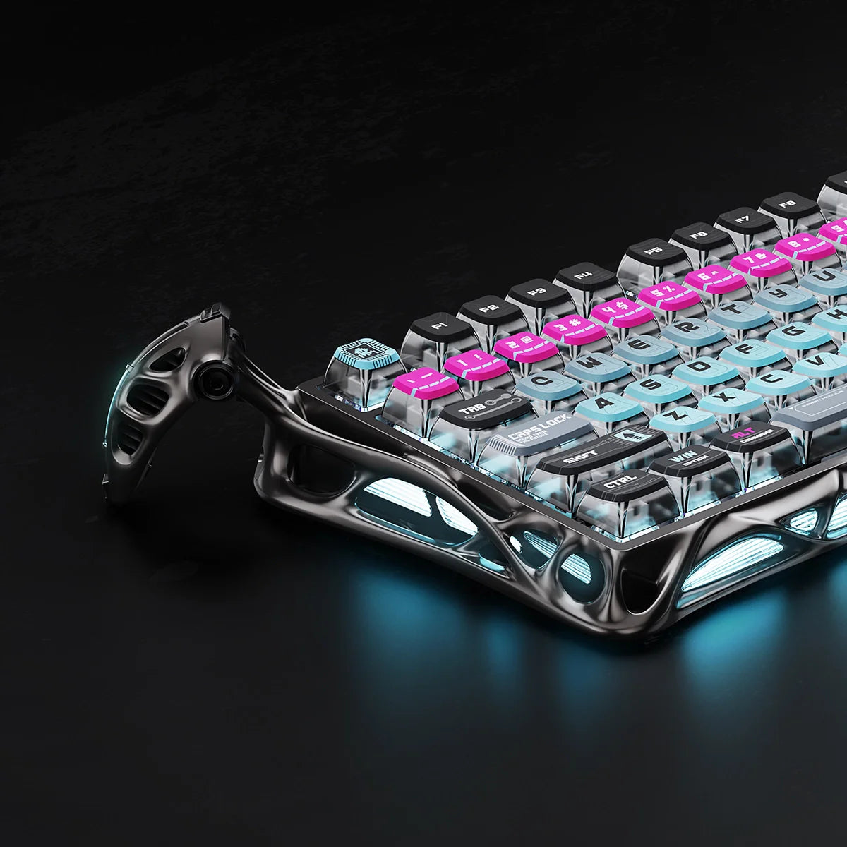 GravaStar Mercury V75 Pro Cyberpunk Gaming Keyboard - 75% compact layout with Hall Effect magnetic switches, 8kHz polling rate, 0.125ms latency, adjustable actuation 0.1-4.0mm, dynamic rapid trigger, RGB lighting 16 modes, semi-aluminum construction, hot-swappable switches, 5-layer acoustic foam, cyberpunk futuristic design, perfect for FPS gaming, CS2, Valorant, competitive esports, streaming, content creation